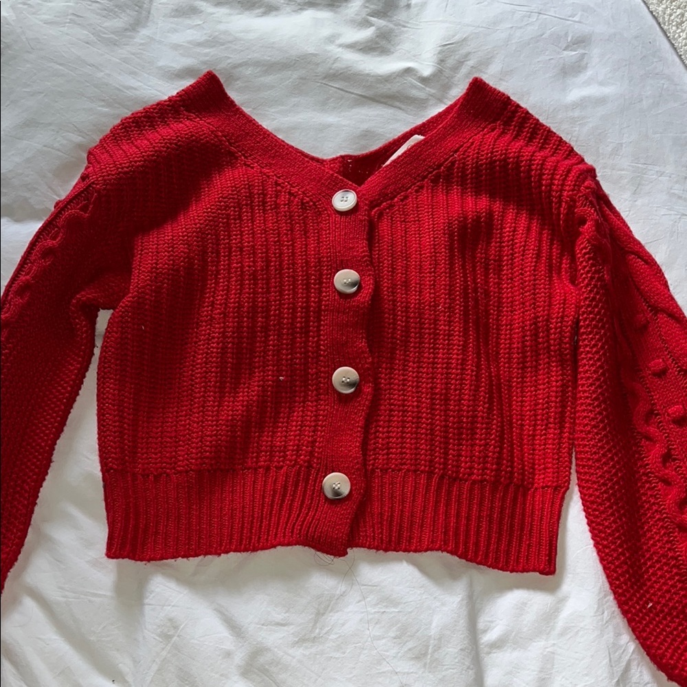 Red Button-Up Women's Sweater